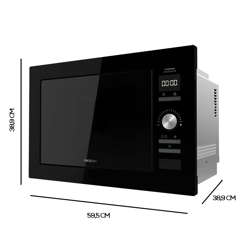 Cecotec Microondas Encastrable Digital GrandHeat 2590, 25L, 900W, Integrable, Grill 1000W, Táctil, 8 Funciones Preconfiguradas, Temporizador, Negro