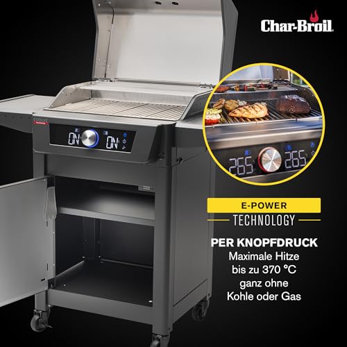 Char-Broil Barbacoa Eléctrica Evolve con E-Power, Control por Aplicación, 90-370°C, Función de Limpieza y Calor Preciso en Dos Zonas