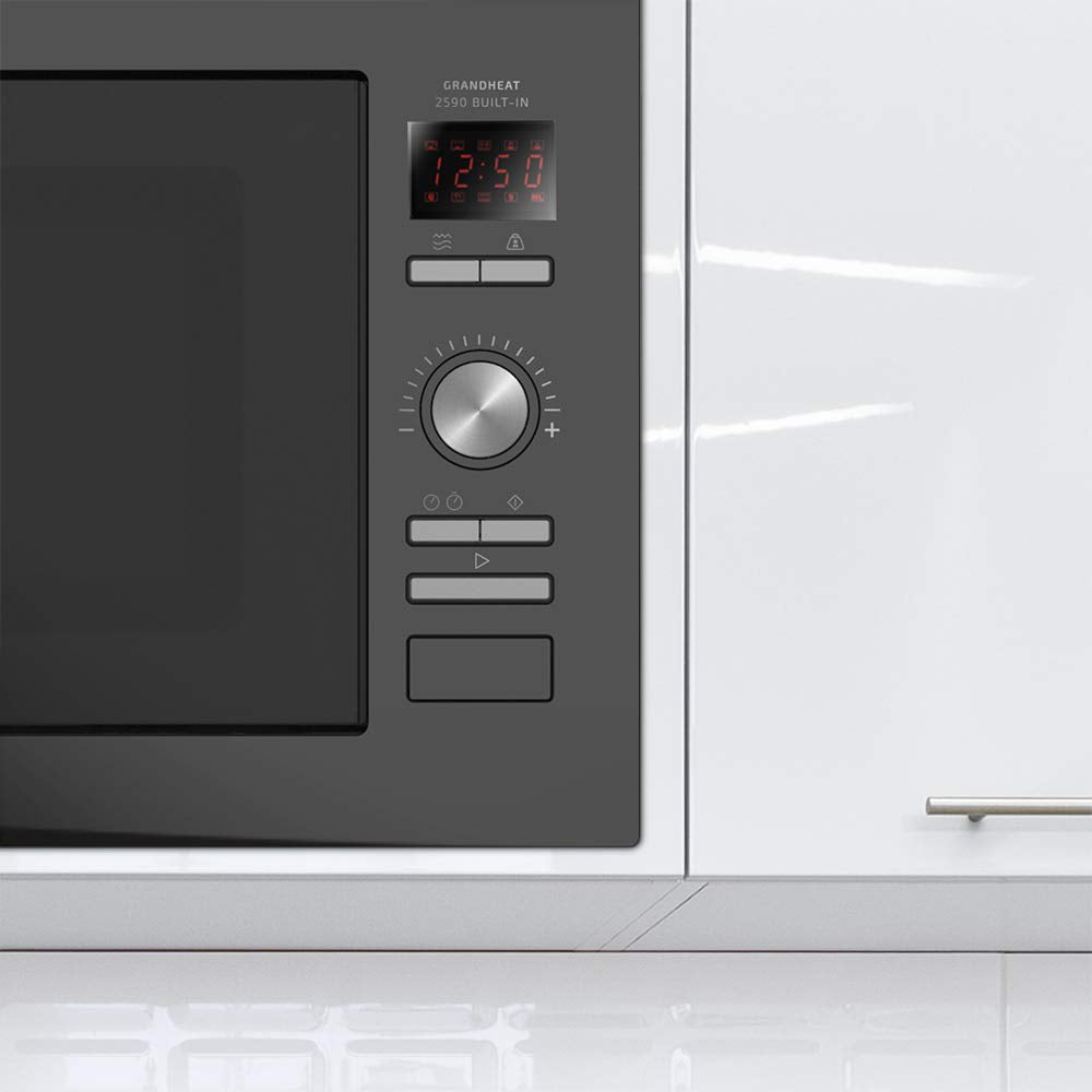 Cecotec Microondas Encastrable Digital GrandHeat 2590, 25L, 900W, Integrable, Grill 1000W, Táctil, 8 Funciones Preconfiguradas, Temporizador, Negro