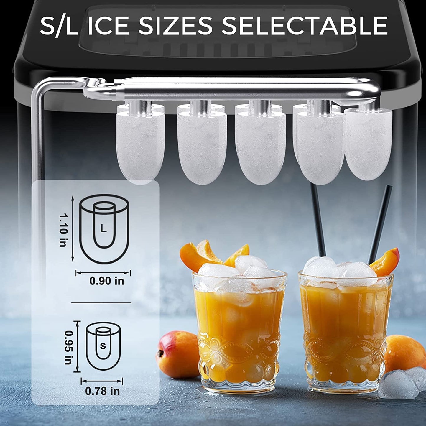 FOOING Máquina de Hielo, 6 Minutos para Fabricar Hielo, 15KG/24H, Máquina de Cubitos de Hielo Doméstica, Plata