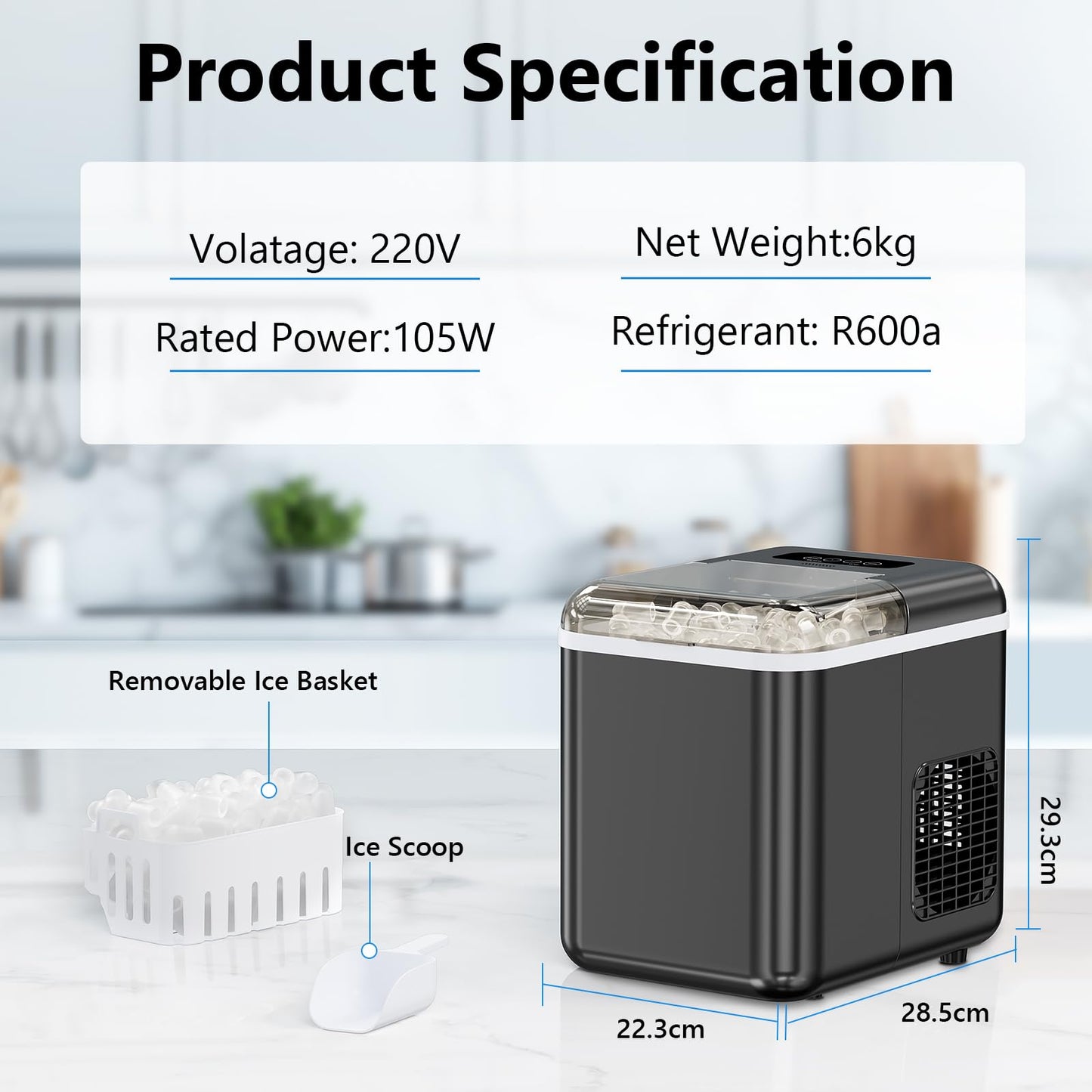 Máquina de Hielo 20kg/24h con Control por App