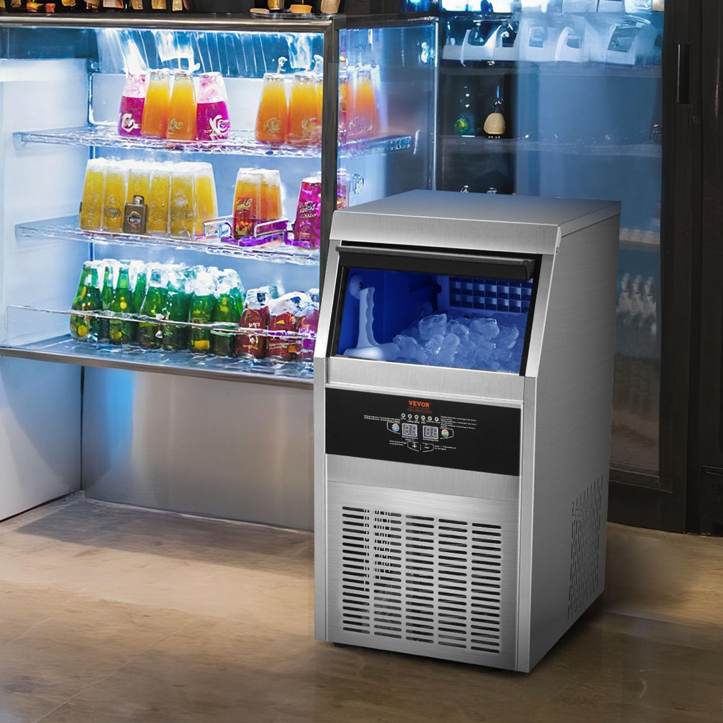VEVOR Máquina para Hacer Cubitos de Hielo Comercial 41kg/24h, 45 Bandejas, Almacenaje 11kg, Autolimpieza, Sin Instalación, para Hogar y Restaurante