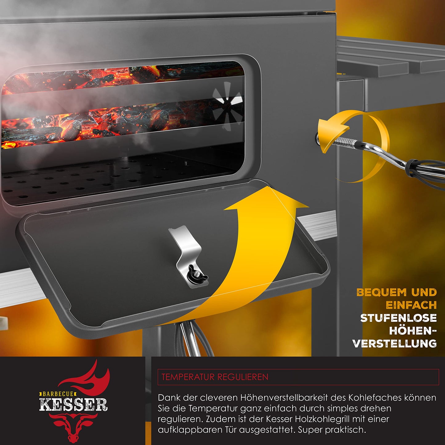 KESSER® Parrilla de Carbón con Carrito Gris