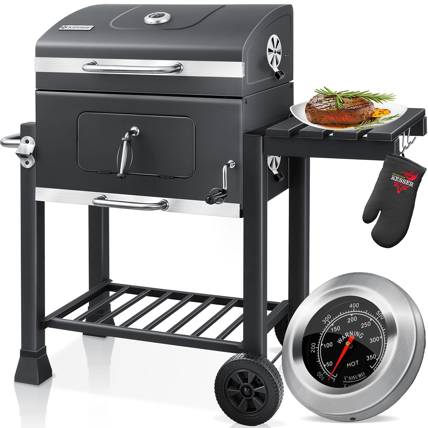 KESSER® Parrilla de Carbón con Carrito Gris
