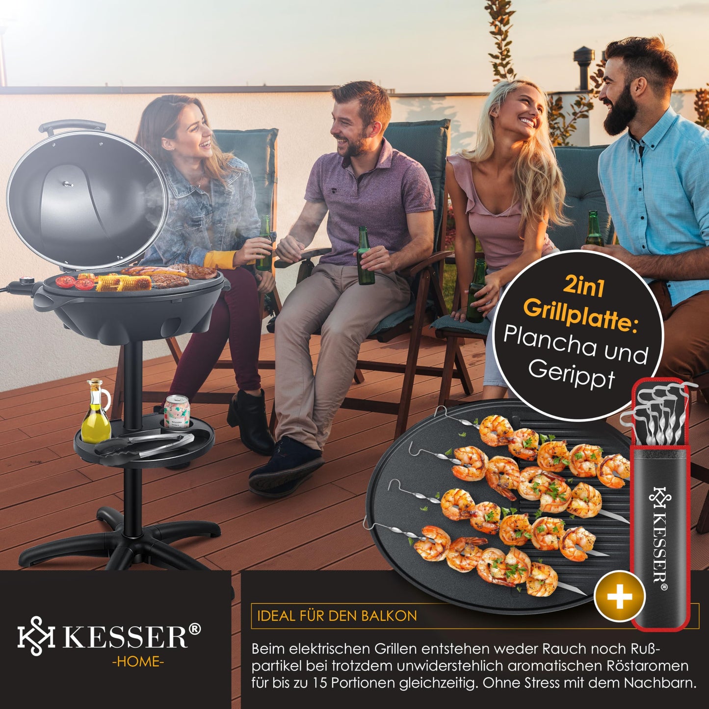 KESSER® Barbacoa Eléctrica 2 en 1 con Tapa