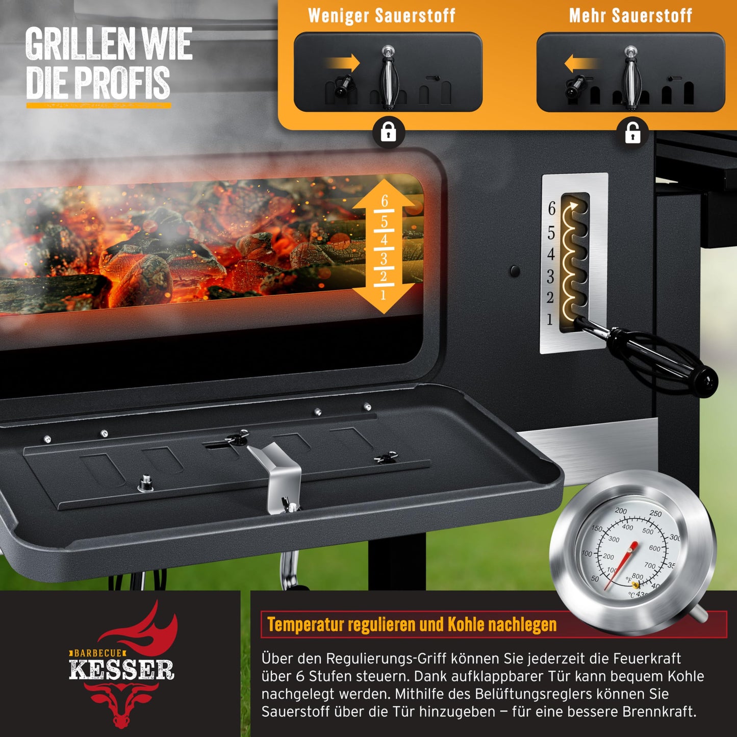 KESSER® Barbacoa XXL con Ahumador y Ruedas