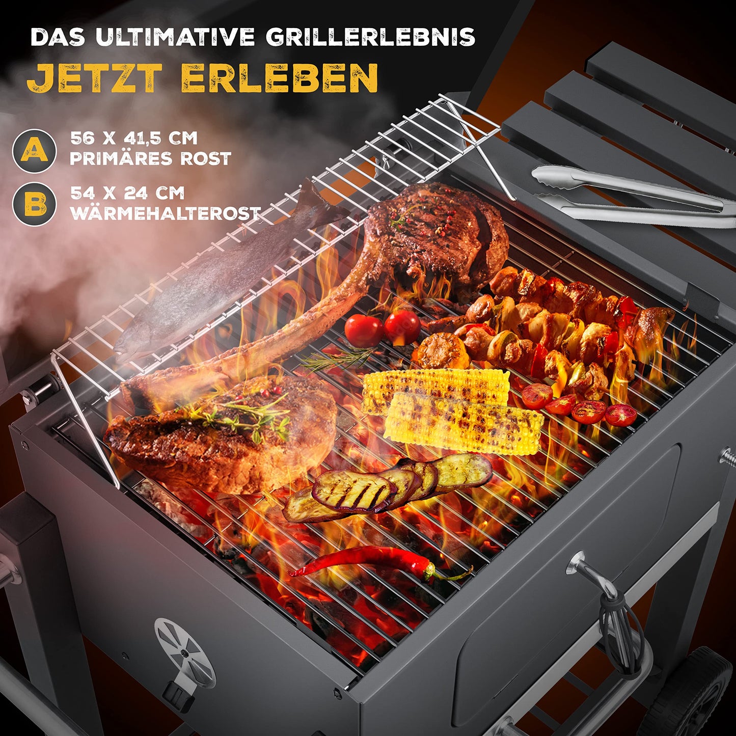 KESSER® Parrilla de Carbón con Carrito Gris