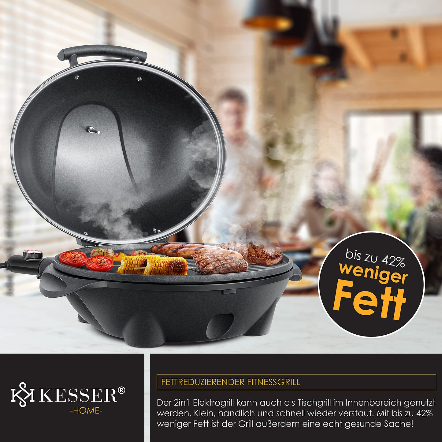 KESSER® Barbacoa Eléctrica 2 en 1 con Tapa