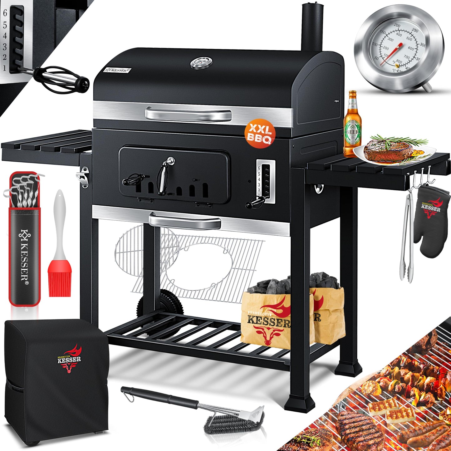 KESSER® Barbacoa XXL con Ahumador y Ruedas