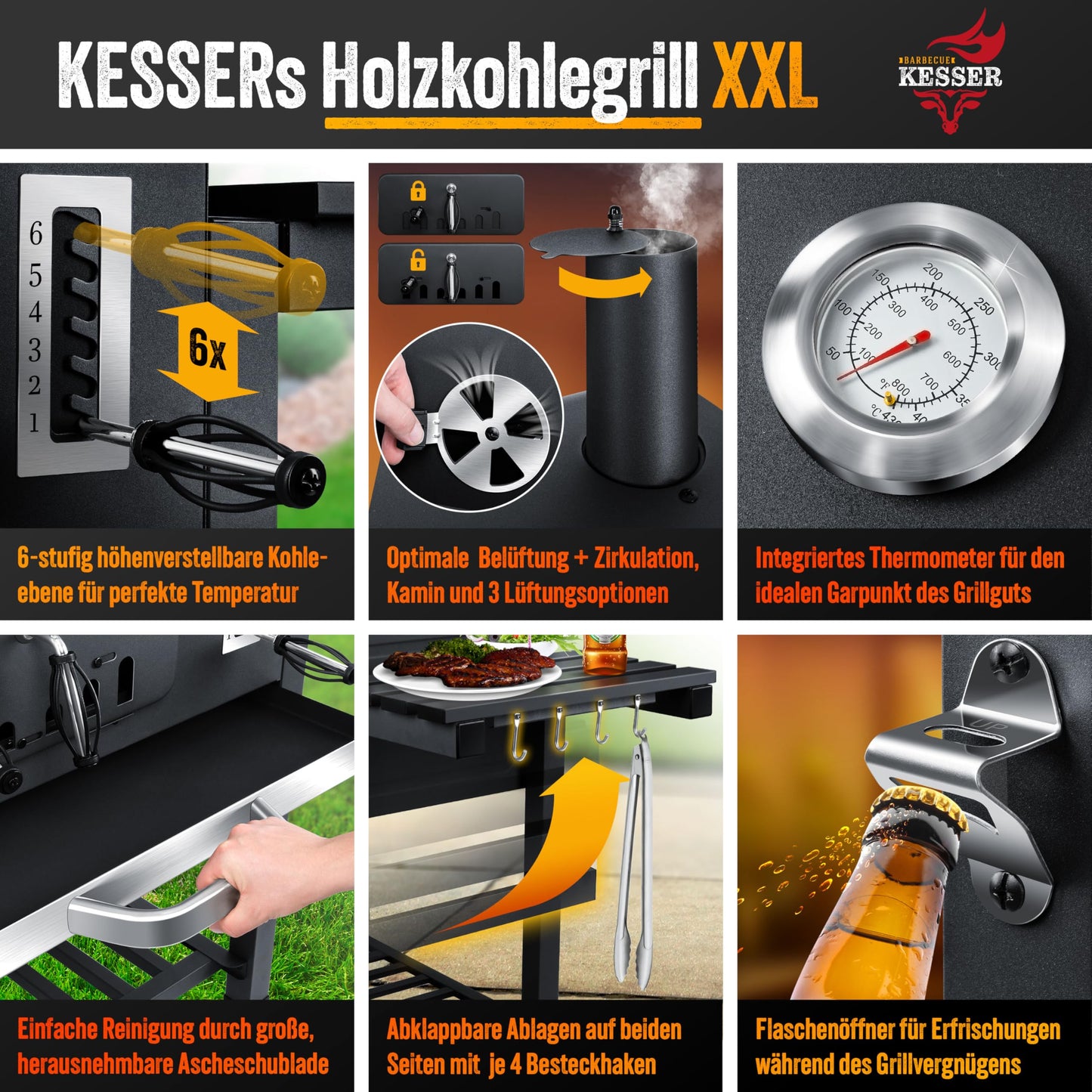 KESSER® Barbacoa XXL con Ahumador y Ruedas