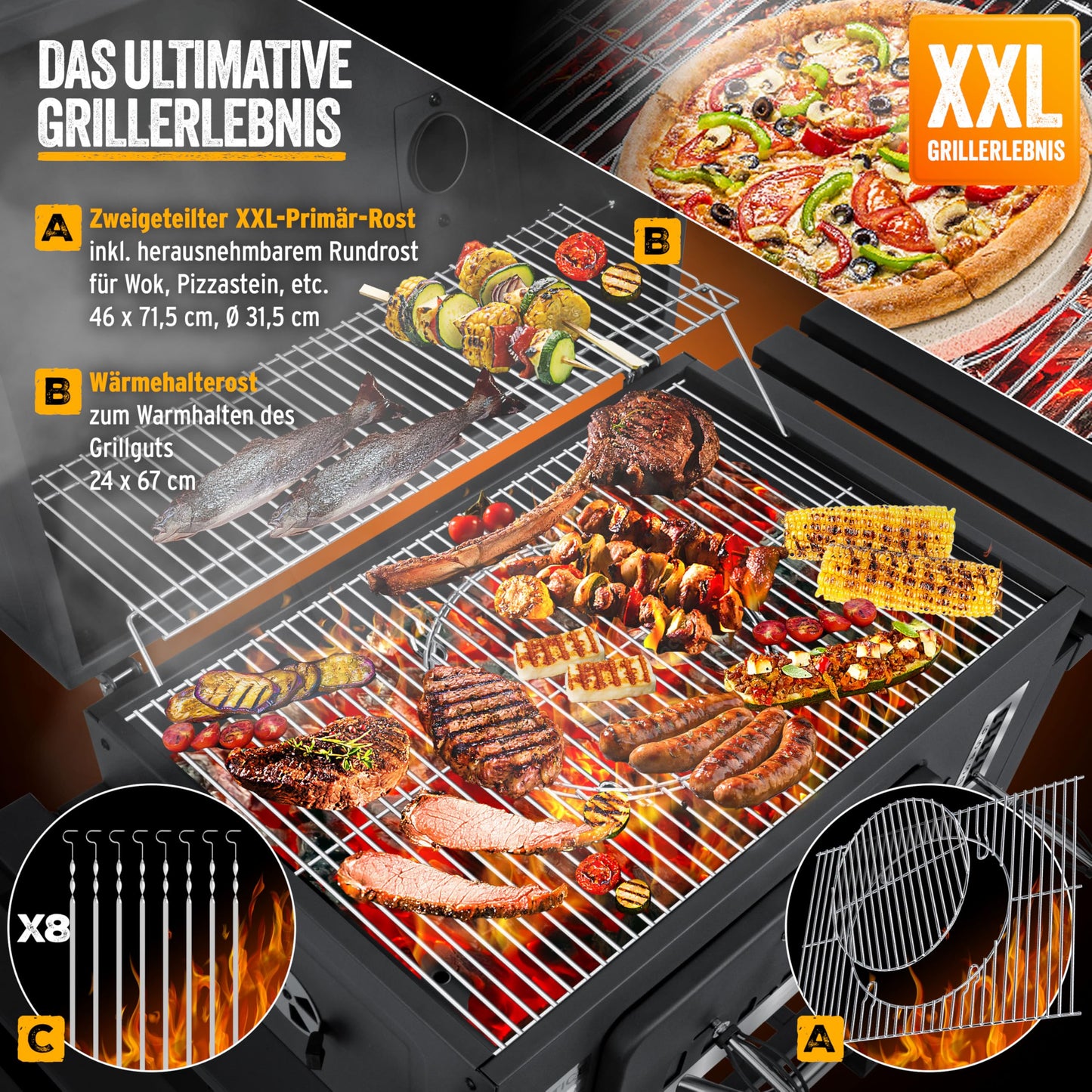 KESSER® Barbacoa XXL con Ahumador y Ruedas