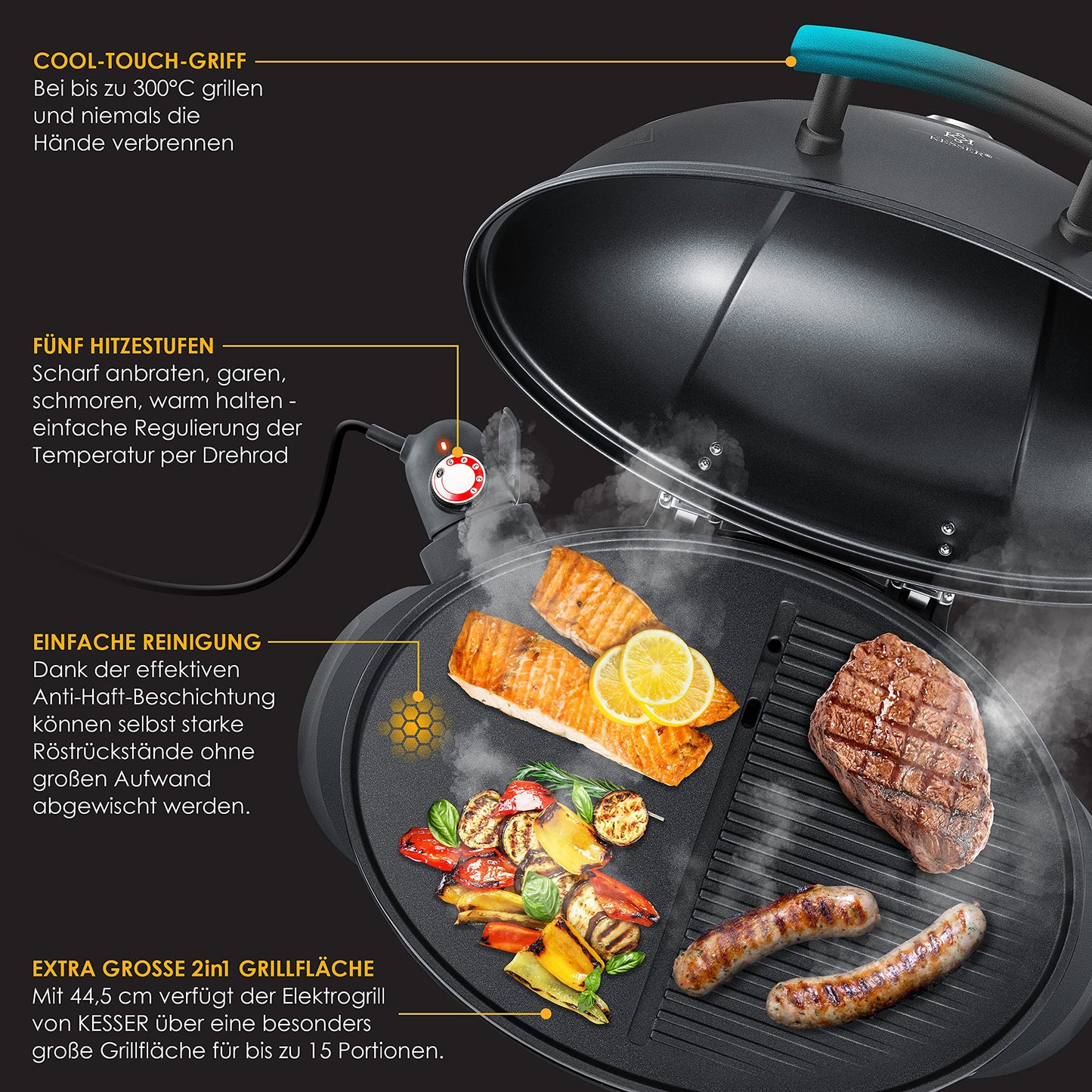 KESSER® Barbacoa Eléctrica 2 en 1 con Tapa