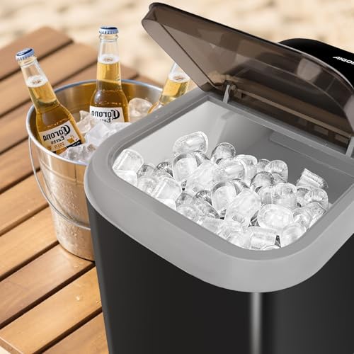 Aigostar Máquina de Hacer Hielo 130W, 14kg/24h, Hielos en 6 Minutos, 2 Tamaños de Cubitos, 1.5L, Tapa Doble, Autolimpieza, Fácil de Limpiar