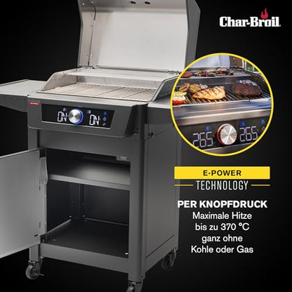 Char-Broil Barbacoa Eléctrica Evolve con E-Power, Control por Aplicación, 90-370°C, Función de Limpieza y Calor Preciso en Dos Zonas