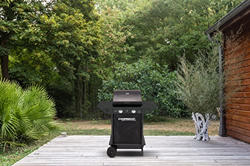 Campingaz Xpert 100 L Plus Rocky Barbacoa a Gas, 7.1 kW, 2 Quemadores, Parrillas de Acero Cromado, 2 Mesas Laterales y Rocas de Lava para Cocina Exterior