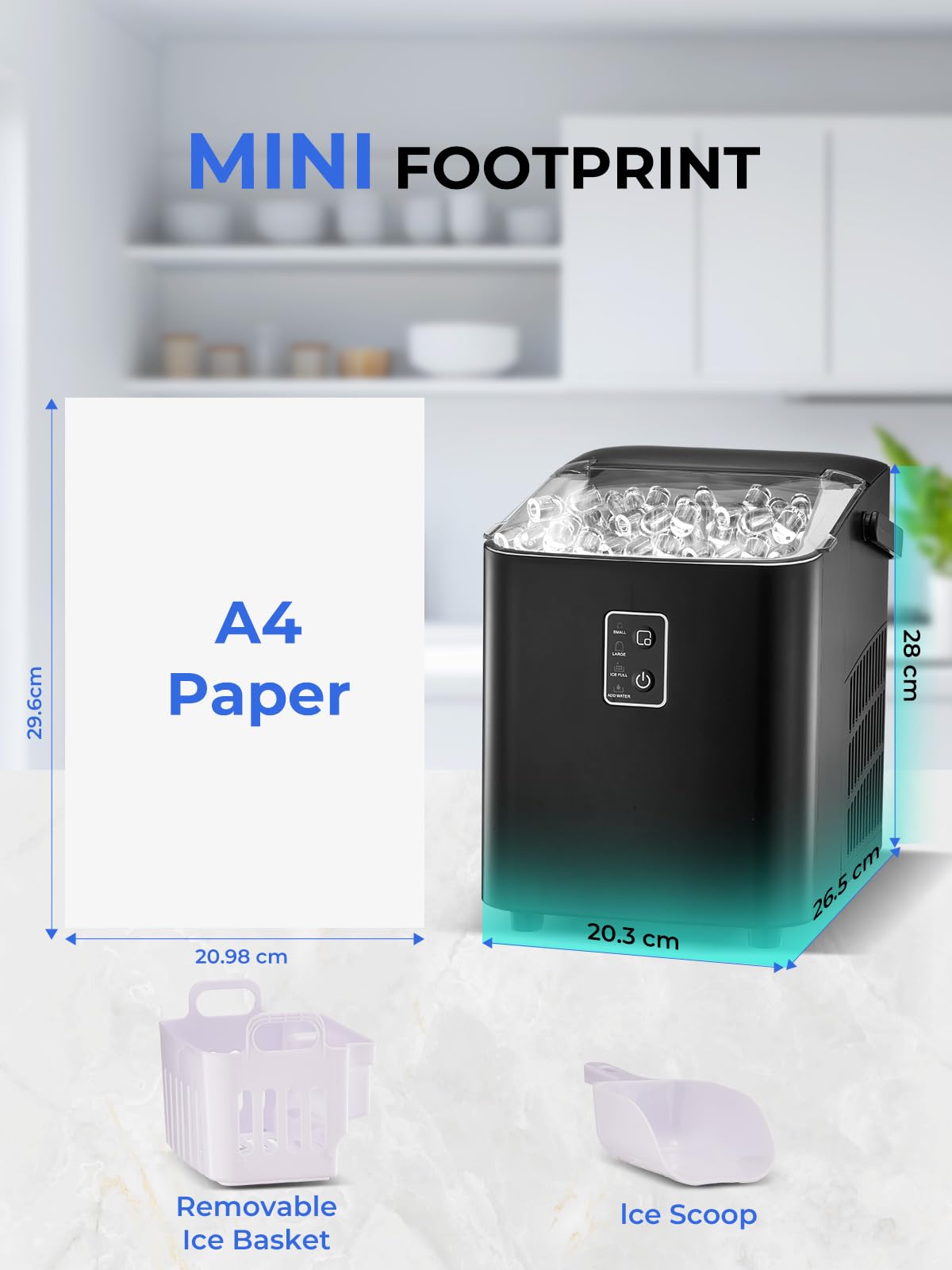 FOHERE Máquina de Hielo Compacta Negra