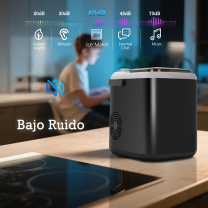 Aigostar Máquina de Hacer Hielo 130W, 14kg/24h, Hielos en 6 Minutos, 2 Tamaños de Cubitos, 1.5L, Tapa Doble, Autolimpieza, Fácil de Limpiar