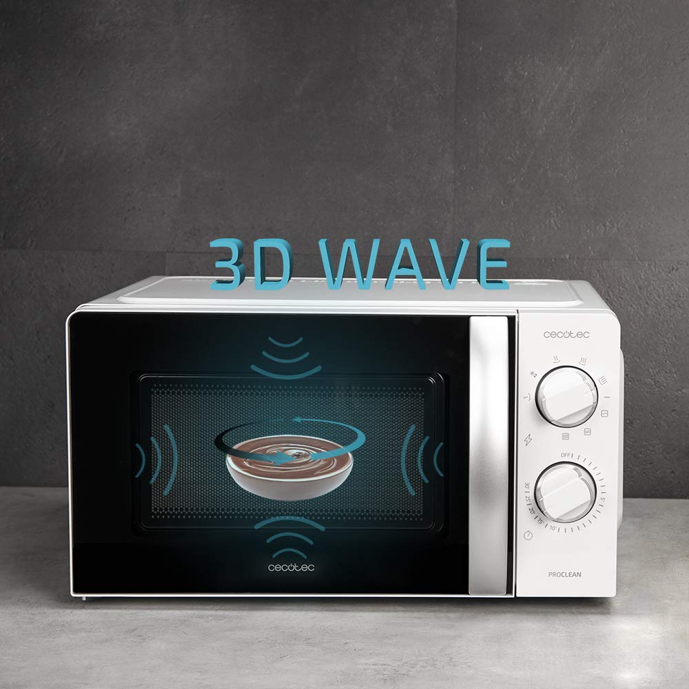Cecotec Microondas con Grill ProClean 2110, 700W, 20L, 6 Niveles de Potencia, Función Grill, Tecnología 3DWave, Modo Descongelación, Temporizador hasta 30 mins