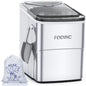 FOOING Máquina de Hielo, 6 Minutos para Fabricar Hielo, 15KG/24H, Máquina de Cubitos de Hielo Doméstica, Plata