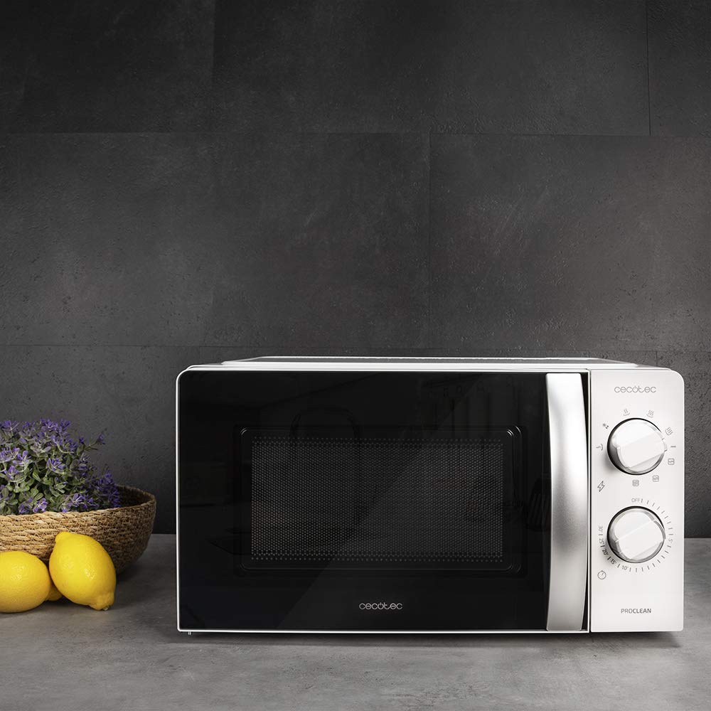Cecotec Microondas con Grill ProClean 2110, 700W, 20L, 6 Niveles de Potencia, Función Grill, Tecnología 3DWave, Modo Descongelación, Temporizador hasta 30 mins