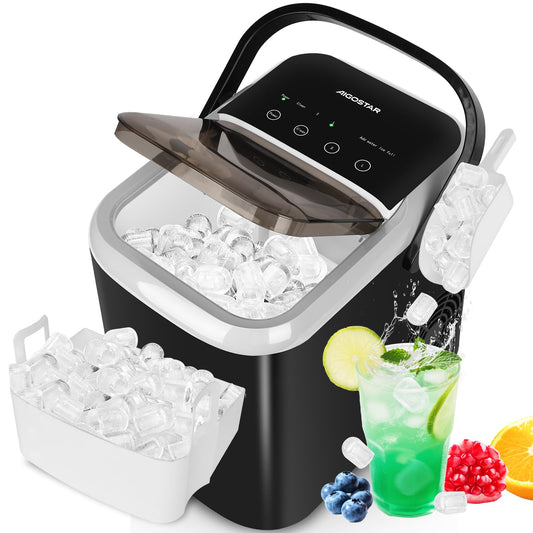 Aigostar Máquina de Hacer Hielo 130W, 14kg/24h, Hielos en 6 Minutos, 2 Tamaños de Cubitos, 1.5L, Tapa Doble, Autolimpieza, Fácil de Limpiar