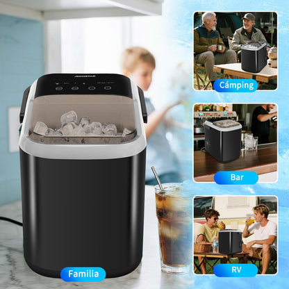 Aigostar Máquina de Hacer Hielo 130W, 14kg/24h, Hielos en 6 Minutos, 2 Tamaños de Cubitos, 1.5L, Tapa Doble, Autolimpieza, Fácil de Limpiar