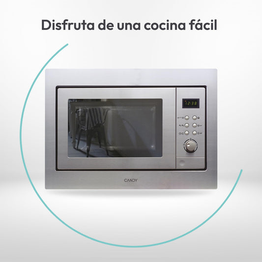 Candy MIC201EX Microondas Integrable con Grill, 20L, Digital, 8 Programas Automáticos, Plato Giratorio 24,5cm, Descongelación por Tiempo y Peso, 800W/1000W, Acero Inoxidable Antihuellas
