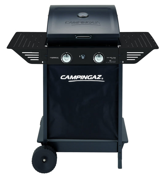 Campingaz Xpert 100 L Plus Rocky Barbacoa a Gas, 7.1 kW, 2 Quemadores, Parrillas de Acero Cromado, 2 Mesas Laterales y Rocas de Lava para Cocina Exterior