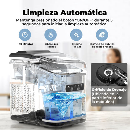 Acmeenjoy Máquina de Hacer Hielo 12kg/24h, Hielo en 6-8 Minutos, Portátil y Autolimpiante, con Mango, Ideal para Hogar, Fiesta, Cocina y Bar