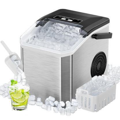 Máquina de Hielo 15kg/24h, 130W, 8 Cubitos en 6 Minutos, Función de Autolimpieza, Con Pala y Cesta, 2 Tamaños de Cubitos, Ideal para Cocina