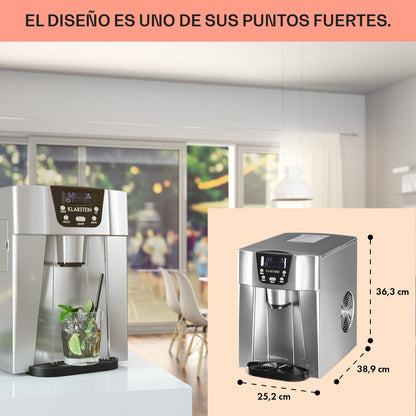 Klarstein Máquina de Hielo para Casa 2L, Ice Maker Encimera 12 kg/día, Cubitos Grandes, Panel Táctil, Sistema Auto Limpieza y Función Extra Rápida
