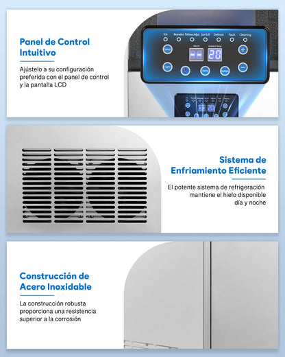 CREWORKS Máquina para Hacer Hielo 59KG/24H, 36 Cubitos, Capacidad de Almacenamiento 10KG, Ideal para Bares, Restaurantes y Cafeterías