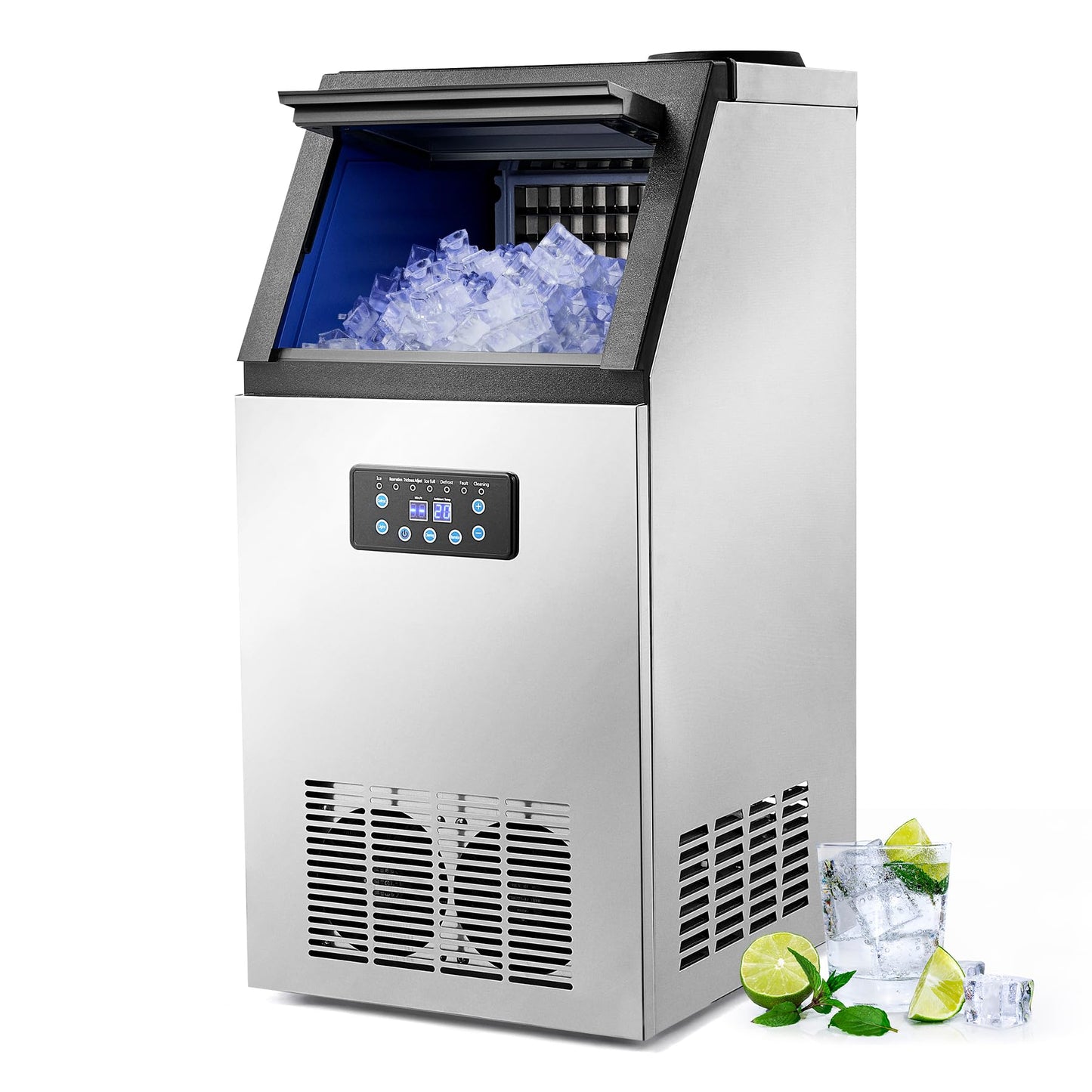CREWORKS Máquina para Hacer Hielo 59KG/24H, 36 Cubitos, Capacidad de Almacenamiento 10KG, Ideal para Bares, Restaurantes y Cafeterías