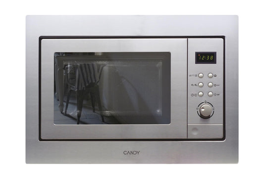 Candy MIC201EX Microondas Integrable con Grill, 20L, Digital, 8 Programas Automáticos, Plato Giratorio 24,5cm, Descongelación por Tiempo y Peso, 800W/1000W, Acero Inoxidable Antihuellas