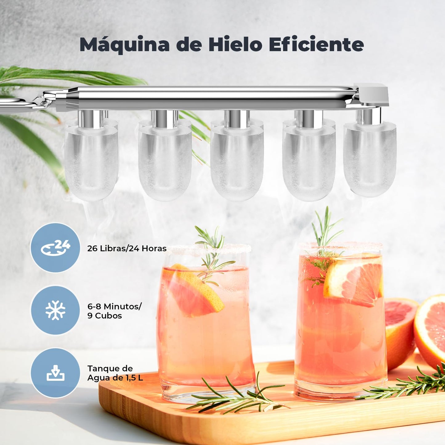 Acmeenjoy Máquina de Hacer Hielo 12kg/24h, Hielo en 6-8 Minutos, Portátil y Autolimpiante, con Mango, Ideal para Hogar, Fiesta, Cocina y Bar