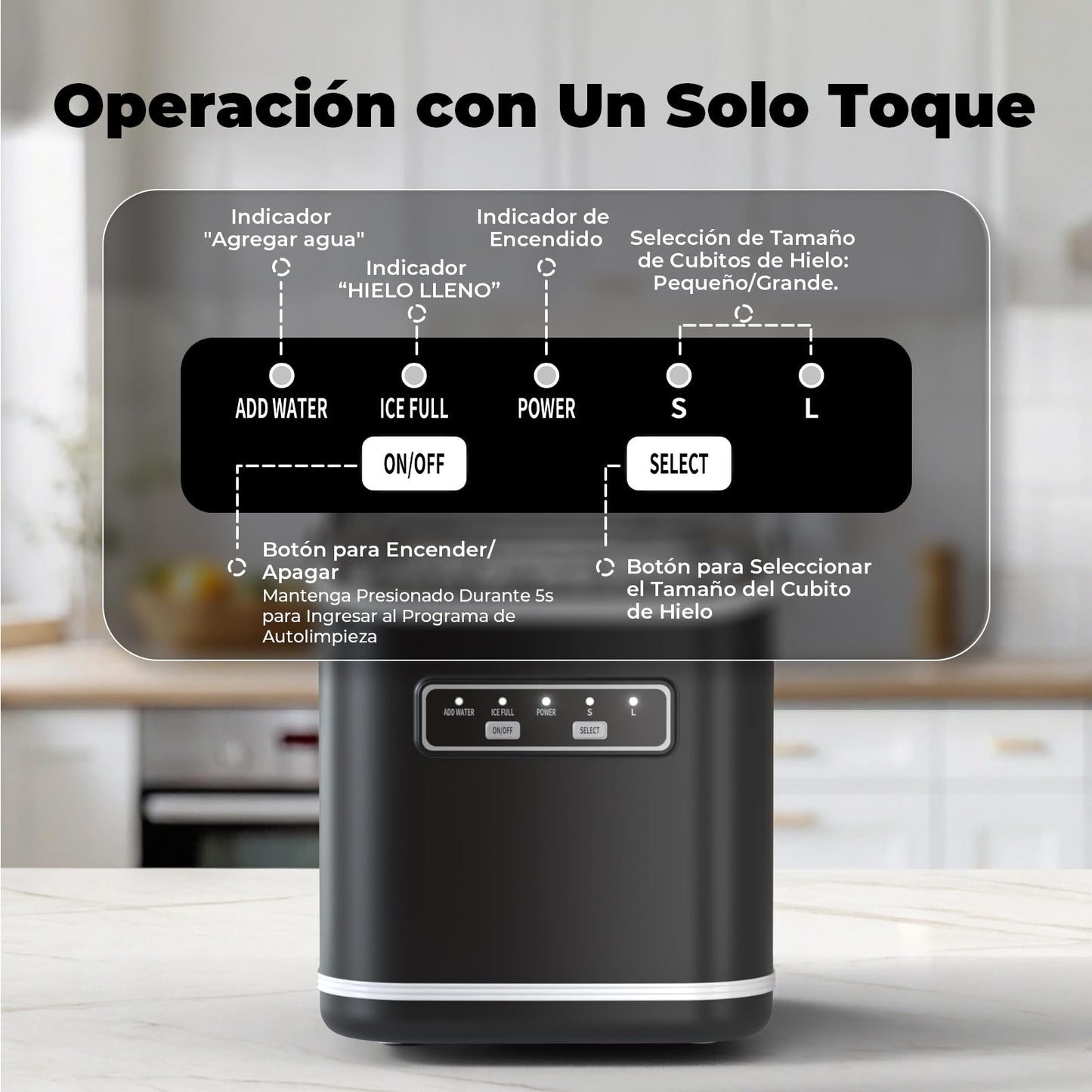 Acmeenjoy Máquina de Hacer Hielo 12kg/24h, Hielo en 6-8 Minutos, Portátil y Autolimpiante, con Mango, Ideal para Hogar, Fiesta, Cocina y Bar