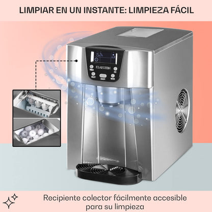 Klarstein Máquina de Hielo para Casa 2L, Ice Maker Encimera 12 kg/día, Cubitos Grandes, Panel Táctil, Sistema Auto Limpieza y Función Extra Rápida