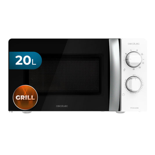 Cecotec Microondas con Grill ProClean 2110, 700W, 20L, 6 Niveles de Potencia, Función Grill, Tecnología 3DWave, Modo Descongelación, Temporizador hasta 30 mins
