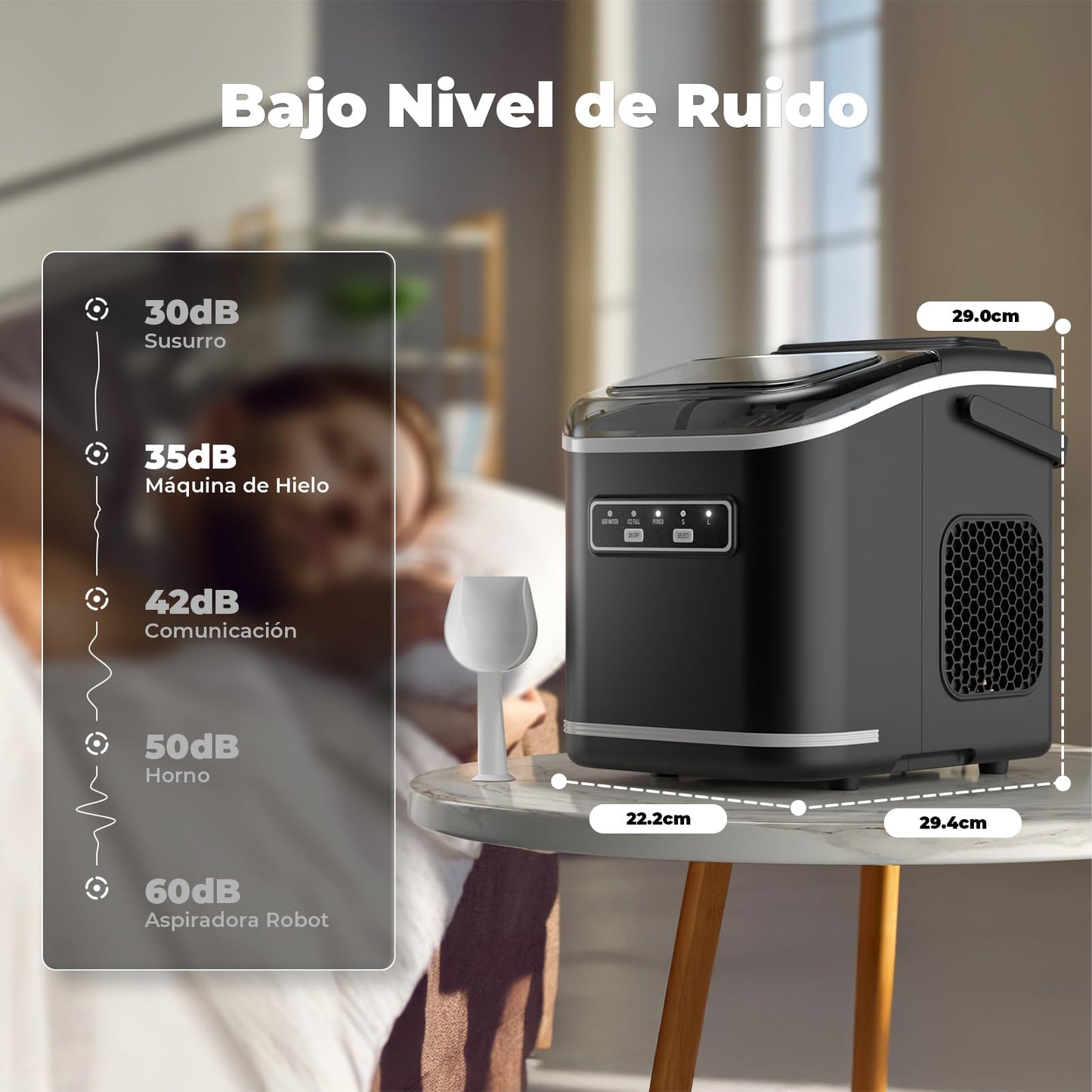 Acmeenjoy Máquina de Hacer Hielo 12kg/24h, Hielo en 6-8 Minutos, Portátil y Autolimpiante, con Mango, Ideal para Hogar, Fiesta, Cocina y Bar