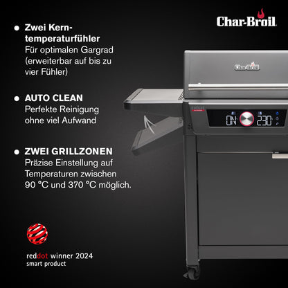 Char-Broil Barbacoa Eléctrica Evolve con E-Power, Control por Aplicación, 90-370°C, Función de Limpieza y Calor Preciso en Dos Zonas