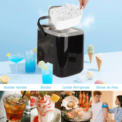 Aigostar Máquina de Hacer Hielo 130W, 14kg/24h, Hielos en 6 Minutos, 2 Tamaños de Cubitos, 1.5L, Tapa Doble, Autolimpieza, Fácil de Limpiar