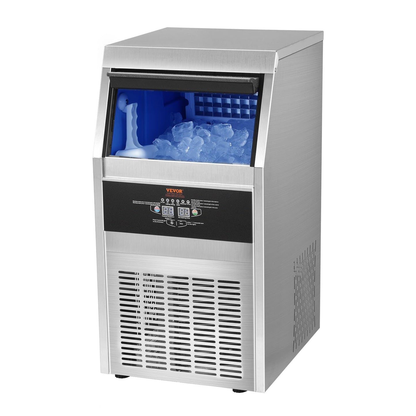 VEVOR Máquina para Hacer Cubitos de Hielo Comercial 41kg/24h, 45 Bandejas, Almacenaje 11kg, Autolimpieza, Sin Instalación, para Hogar y Restaurante
