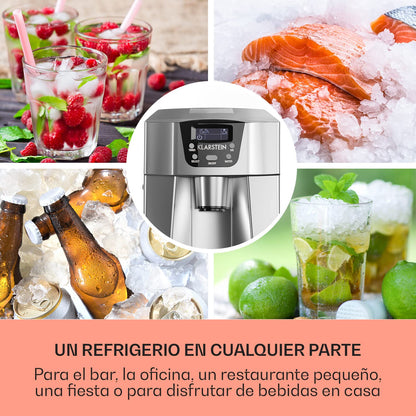 Klarstein Máquina de Hielo para Casa 2L, Ice Maker Encimera 12 kg/día, Cubitos Grandes, Panel Táctil, Sistema Auto Limpieza y Función Extra Rápida
