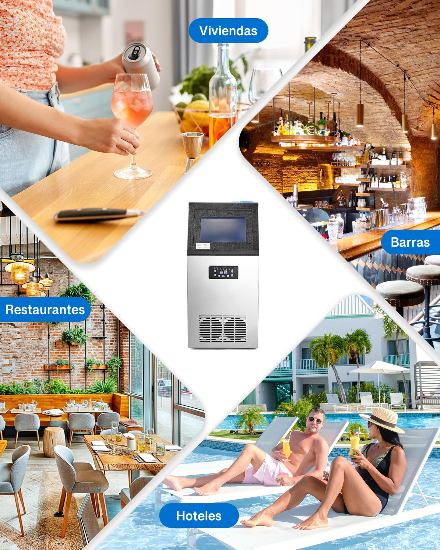 CREWORKS Máquina para Hacer Hielo 59KG/24H, 36 Cubitos, Capacidad de Almacenamiento 10KG, Ideal para Bares, Restaurantes y Cafeterías