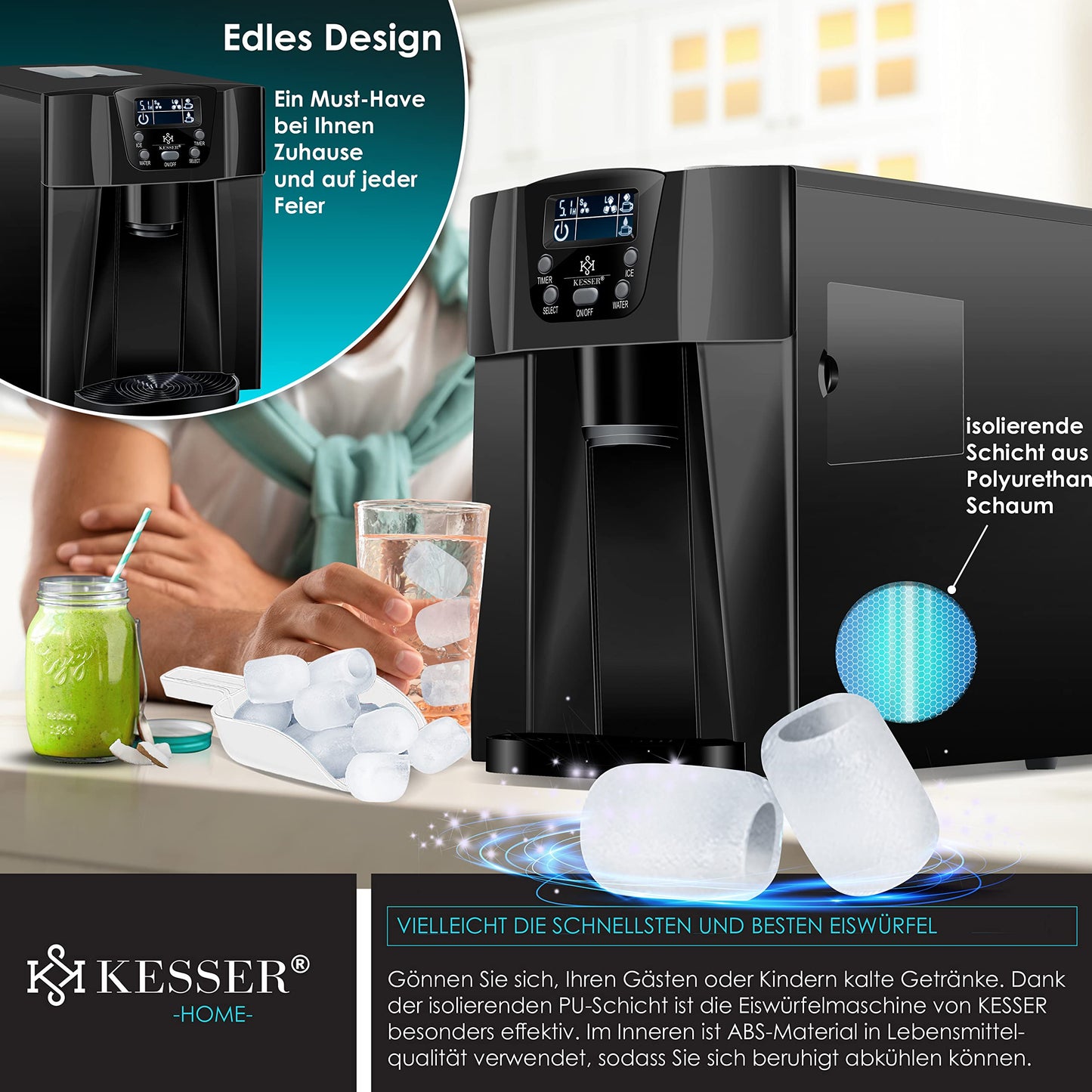 KESSER® Máquina de Hielo 100W Negra