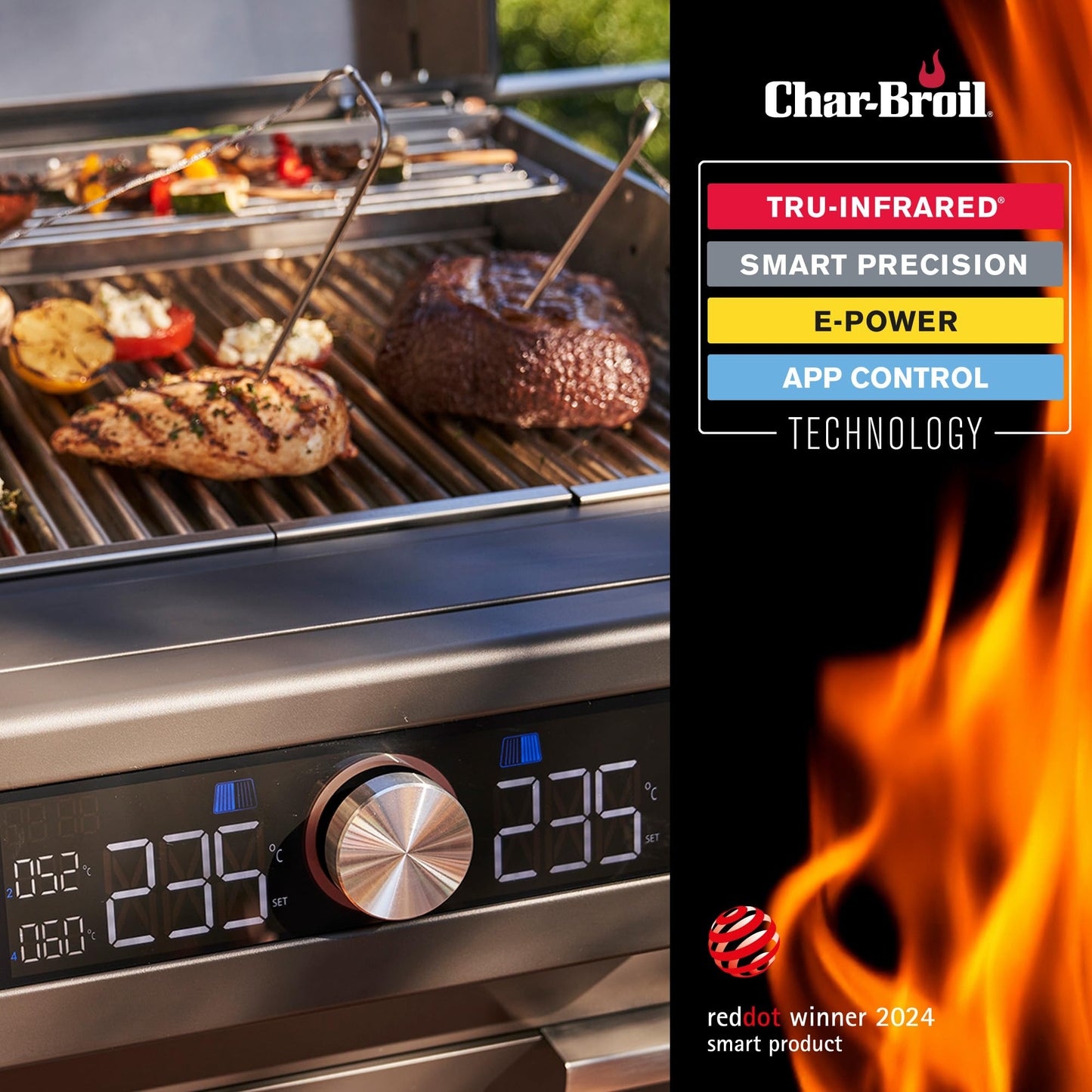 Char-Broil Barbacoa Eléctrica Evolve con E-Power, Control por Aplicación, 90-370°C, Función de Limpieza y Calor Preciso en Dos Zonas