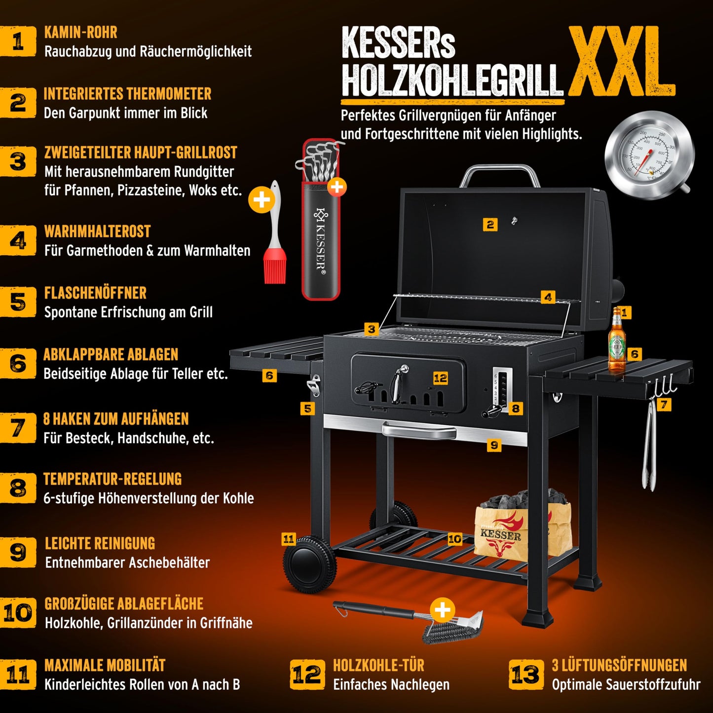 KESSER® Barbacoa XXL con Ahumador y Ruedas