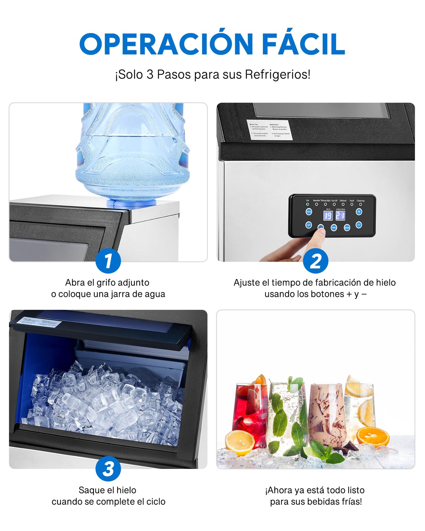 CREWORKS Máquina para Hacer Hielo 59KG/24H, 36 Cubitos, Capacidad de Almacenamiento 10KG, Ideal para Bares, Restaurantes y Cafeterías