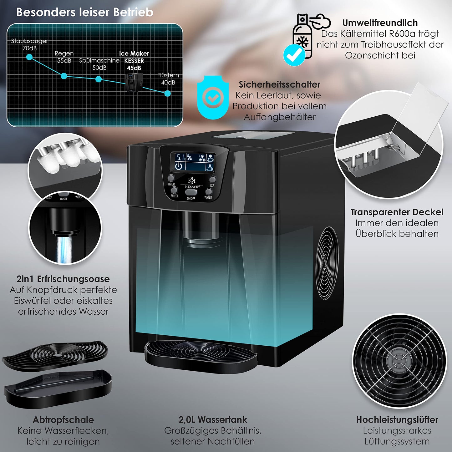 KESSER® Máquina de Hielo 100W Negra