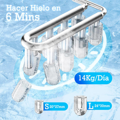 Aigostar Máquina de Hacer Hielo 130W, 14kg/24h, Hielos en 6 Minutos, 2 Tamaños de Cubitos, 1.5L, Tapa Doble, Autolimpieza, Fácil de Limpiar